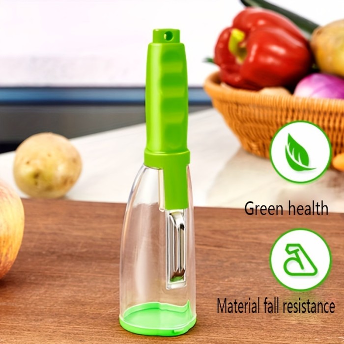 1pc, 2in1 Fruit Peeler, Vegetable Peeler, Multifunctional Fruit Peeler With Peel Storage Case, Portable Potato Peeler, Trash Can Peeler, Kitchen Stuff
