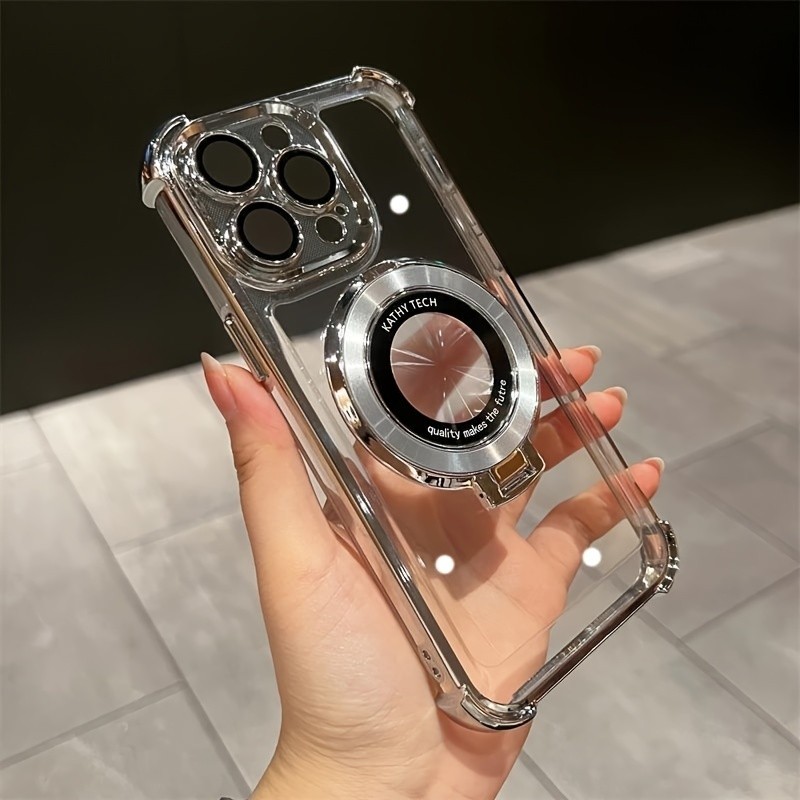 Luxury Wireless Charging Magnetic Ring Bracket Case For IPhone 11 12 13 14 15 Pro Max Plus Transparent Magnetic Bumper Cover