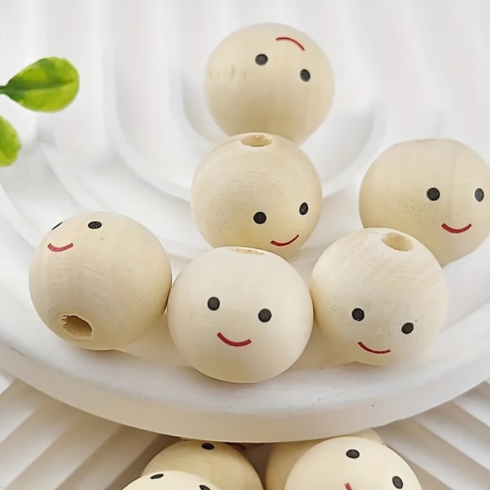 20pcs Smiling Face Wooden Beads Round Expression Loose Beads For Jewelry Making DIY Creative Hand String, Necklace Other Hanging Decors Beaded Craft Supplies