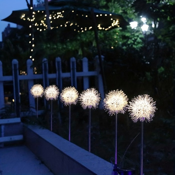 2pcs Solar Dandelion Aluminum Wire Ball Garden Lamp Waterproof Outdoor LED Landscape Lamp, Solar Flower Lamp Suitable For Courtyard Path, Flower Bed, Courtyard Lawn Decoration 29.53\