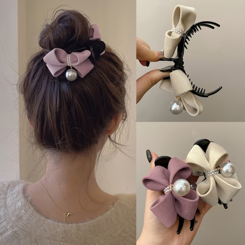 Elegant Faux Pearl Bowknot Decorative Hair Grab Clip Non Slip Ponytail Holder Vintage Hair Decoration For Women And daily uses