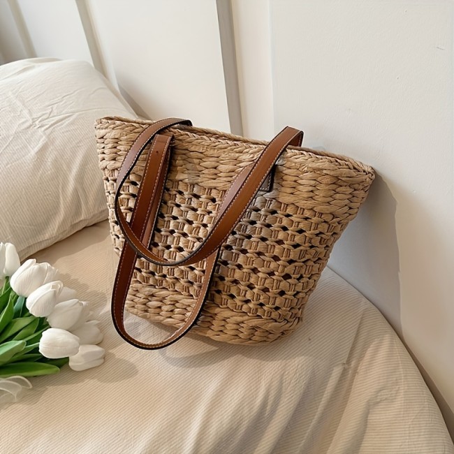 Stylish Woven Shoulder Bag For Women - Perfect For Travel And Beach Days, Boho Style Tote Bag Beach Bag