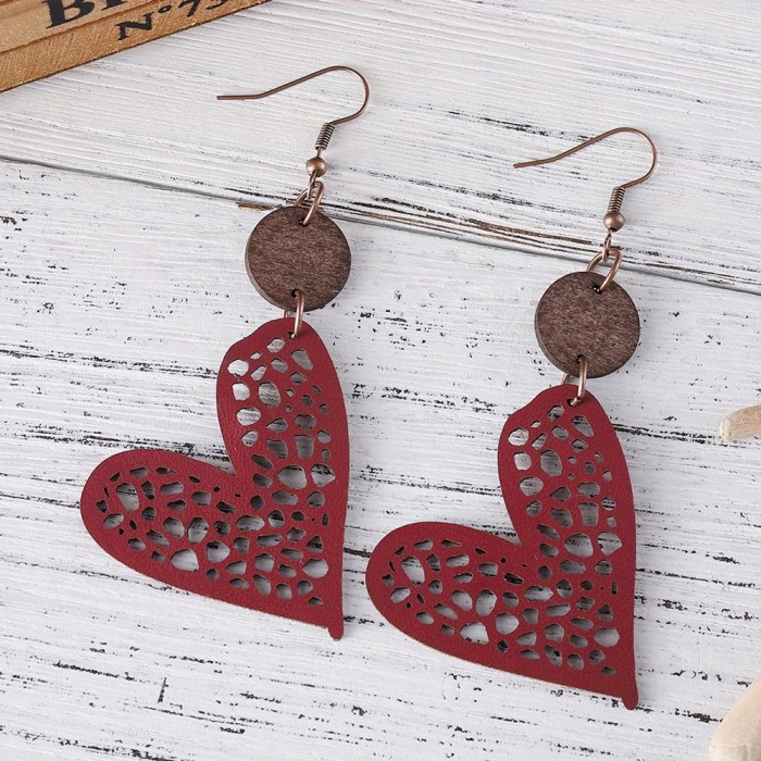 Colorful Heart Design Hollow Pattern Dangle Earrings Cute Simple Style Valentine's Day Gift For Lovers