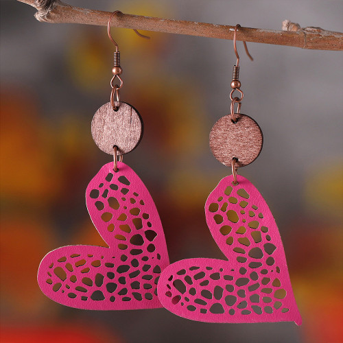 Colorful Heart Design Hollow Pattern Dangle Earrings Cute Simple Style Valentine's Day Gift For Lovers