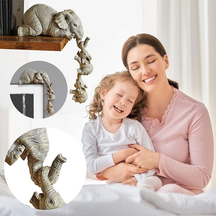 3pcs\u002Fset Exquisite Stone Elephant Figurine - Art Deco Tabletop Decoration for Mothers Day Gift, Adorable Animal-Themed Home Decor Accent with Intricate Details