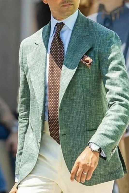 Men's Semi-formal Thin Plaid Blazer, Chic Two Button Lapel Suit Jacket For Spring Fall