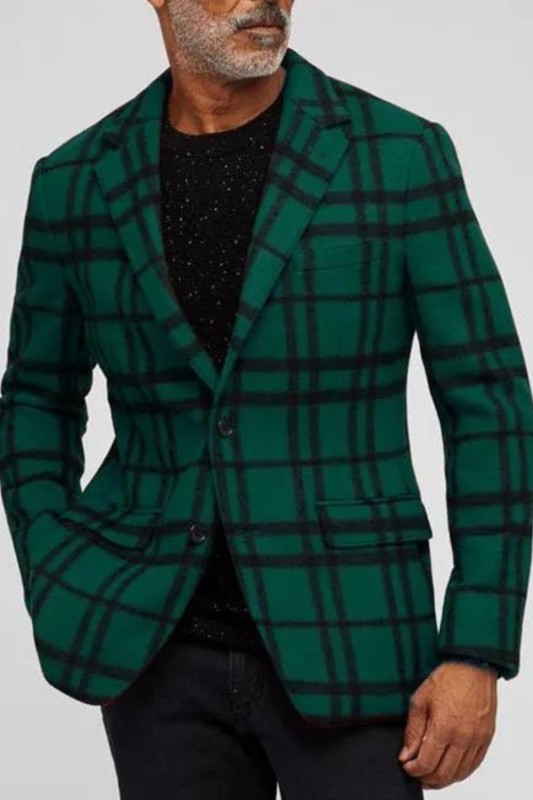 Men's Plaid Design Single Breasted Blazer Jacket, Lapel Collar Slim Fit Leisure Party Dress Coat