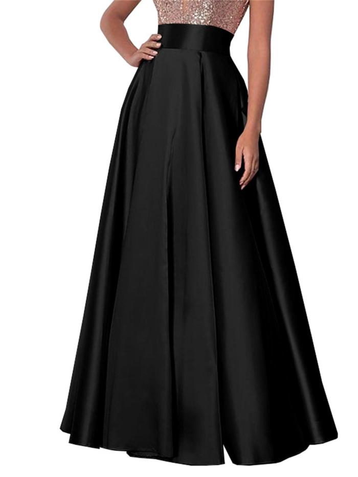 Elegant Plus Size Satin A-Line Skirt - High Waist, Pleated Maxi Dress For Prom & Evening Events, Machine Washable Dresses For Women Elegant Classy Dresses For Women Plus Size