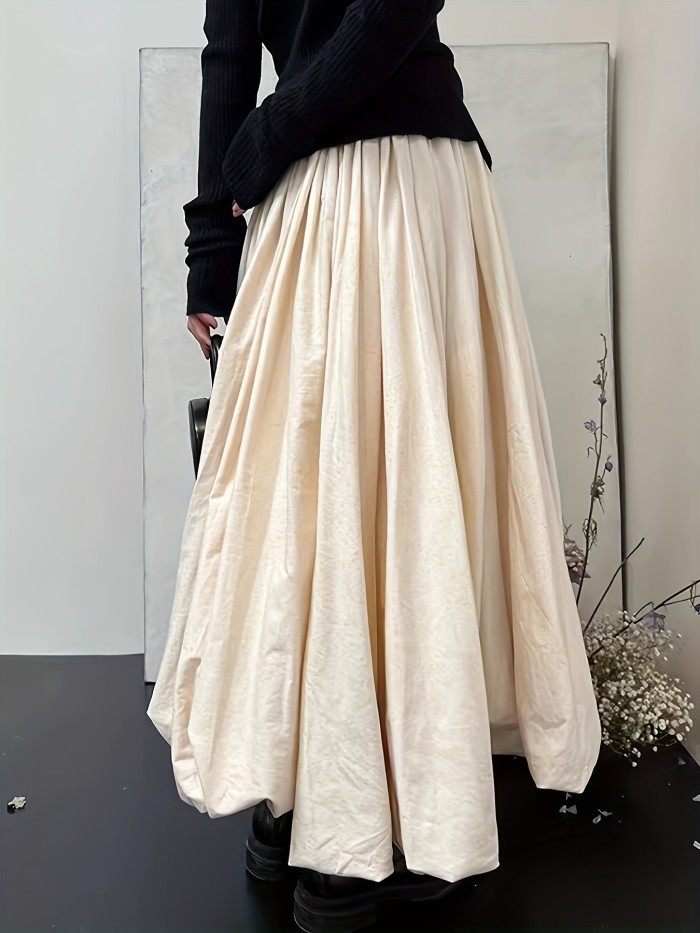 Elegant High-Waist Slimming Midi Skirt For Women - Loose Fit, Solid Color, Machine Washable