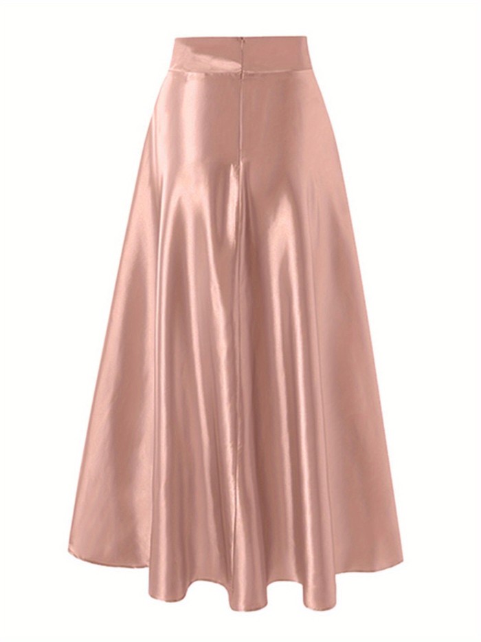 Elegant Plus Size Satin A-Line Skirt - High Waist, Pleated Maxi Dress For Prom & Evening Events, Machine Washable Dresses For Women Elegant Classy Dresses For Women Plus Size
