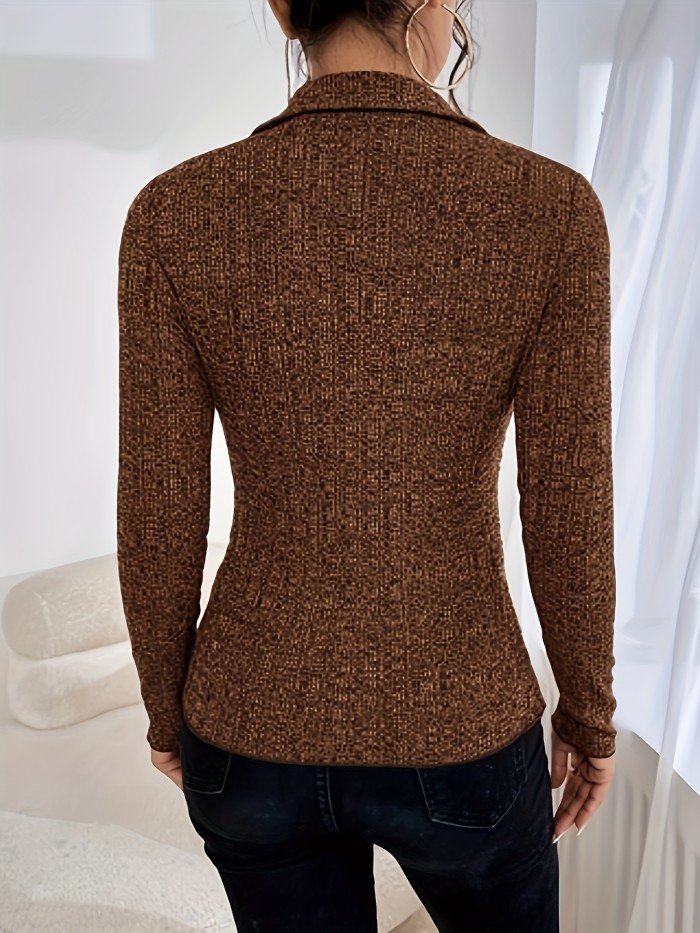 Solid Button Front Cardigan, Elegant Long Sleeve Slim Cardigan For Spring & Fall, Women's Clothing