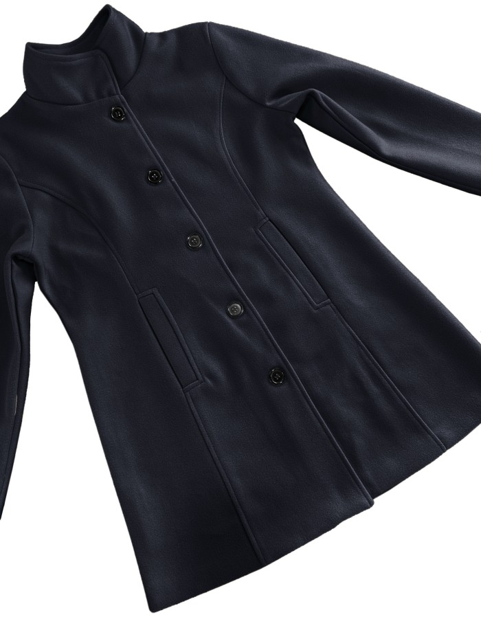 Solid Color Single Breasted Overcoat, Casual Long Sleeve Outerwear For Fall & Winter, Women's Clothing