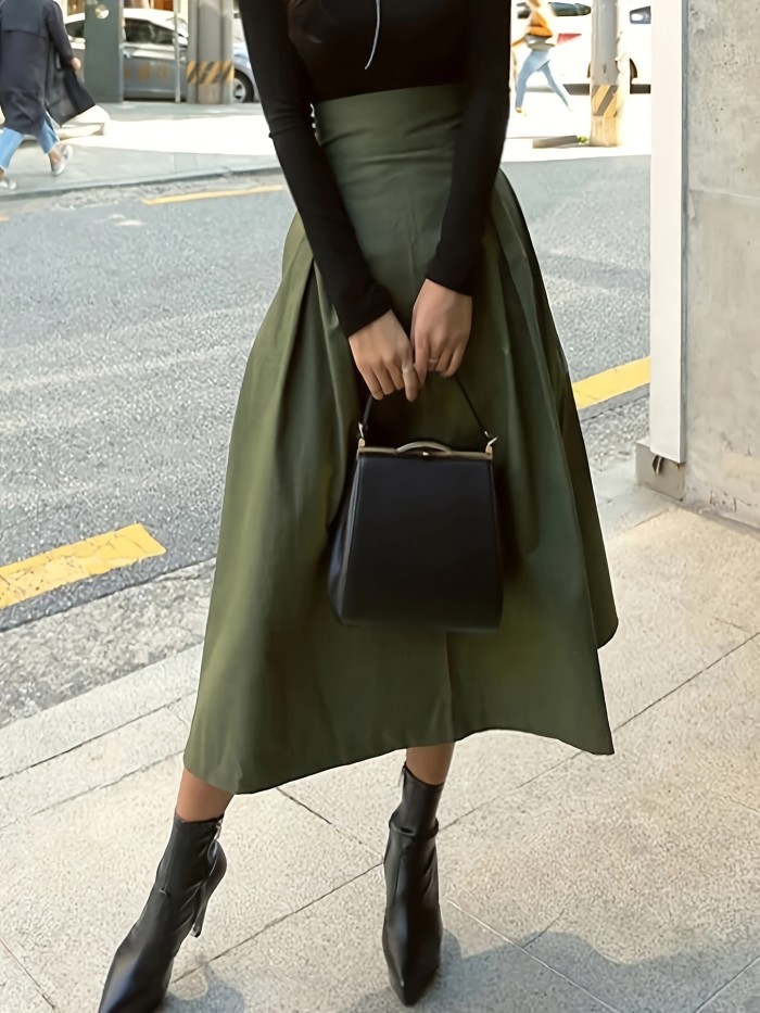 Chic High Tie Waist Pleated Midi Skirt - Flattering A-Line Design for Spring & Fall - Timeless Style, Premium Quality Womens Clothing