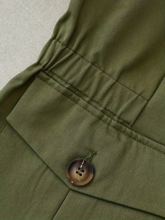 Button Front Plain Color Jacket, Casual Long Sleeve Jacket For Spring & Fall, Women's Clothing