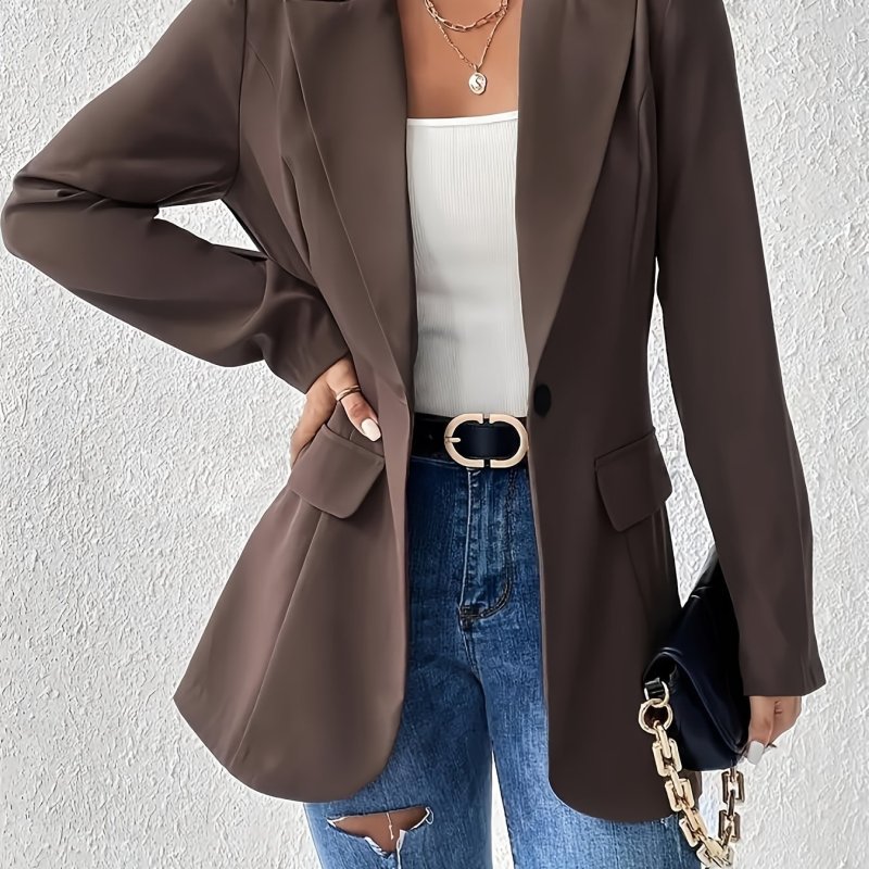 Chic Solid Color Blazer For Women - Elegant Long Sleeve, Open Front With Button Detail, Machine Washable - Perfect For Work & Casual Wear Blouses For Women Elegant Blouses For Women Dressy Casual