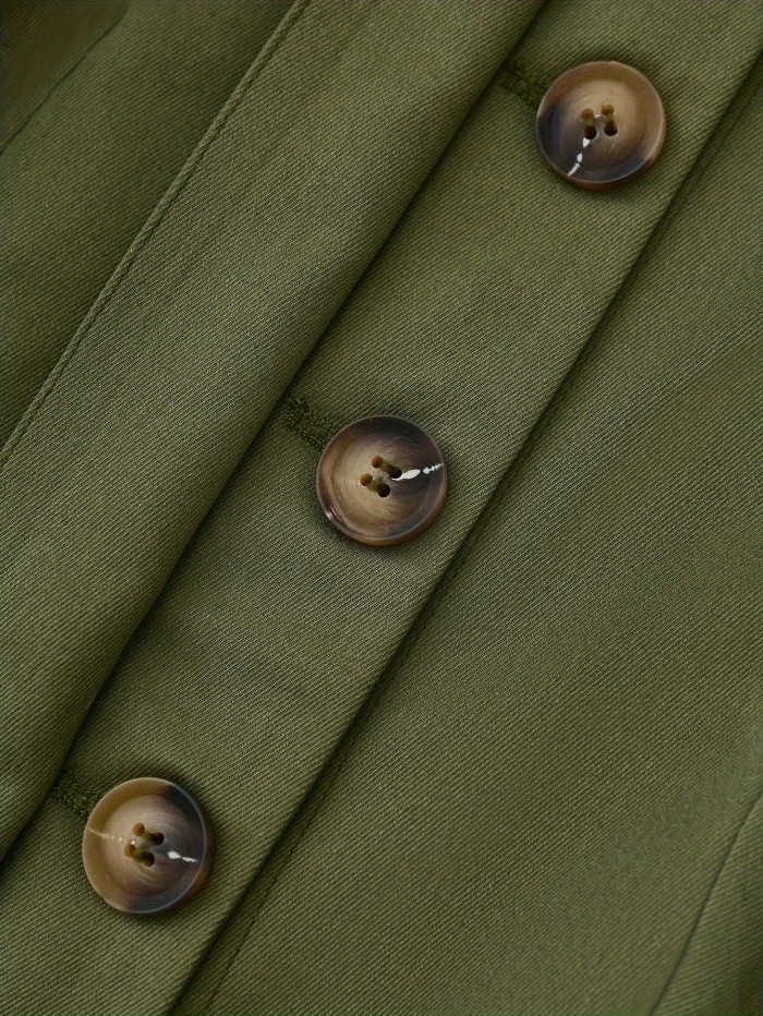 Button Front Plain Color Jacket, Casual Long Sleeve Jacket For Spring & Fall, Women's Clothing