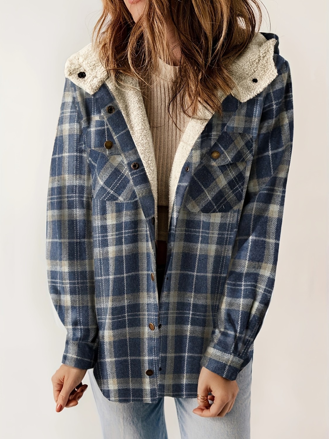 Plaid Pattern Hooded Jacket
