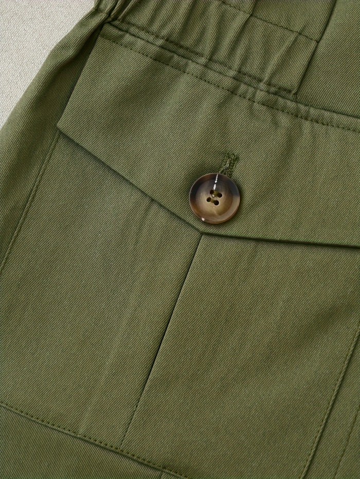 Button Front Plain Color Jacket, Casual Long Sleeve Jacket For Spring & Fall, Women's Clothing