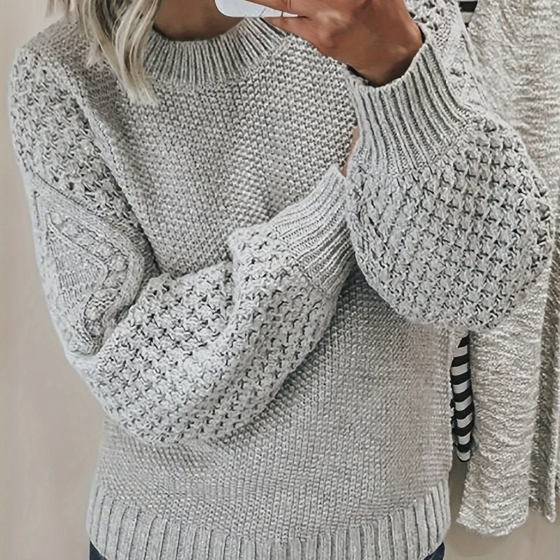 Solid Crew Neck Pullover Sweater, Casual Long Sleeve Sweater For Fall & Winter, Women's Clothing