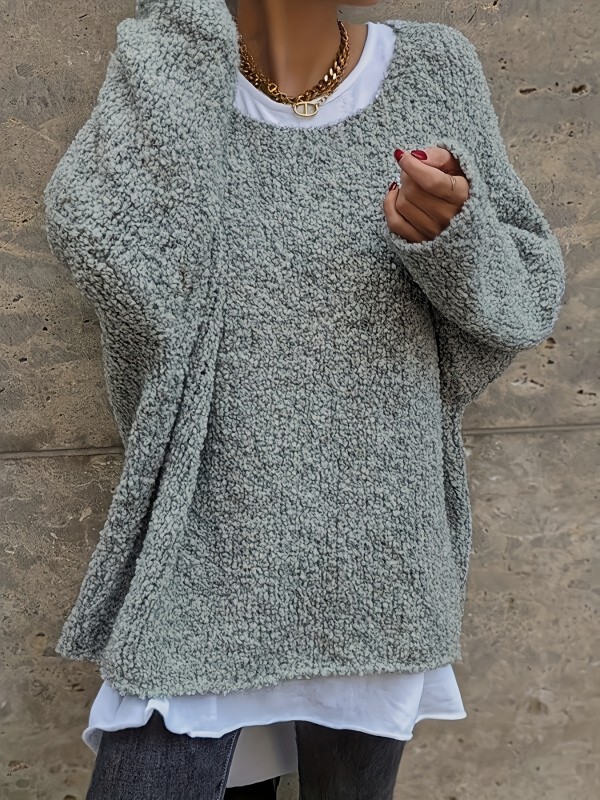 Solid Color Long Sleeve Sweater, Casual Crew Neck Sweater For Winter & Fall, Women's Clothing