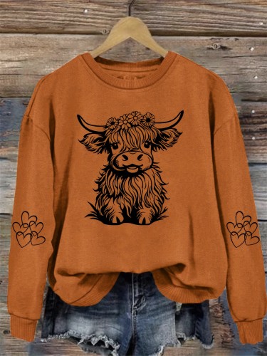Cow Print Pullover Sweatshirt, Casual Long Sleeve Crew Neck Sweatshirt For Fall & Winter, Women's Clothing