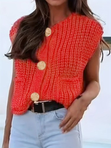 Vibrant Solid Color Crew Neck Cardigan - Soft, Lightweight, and Breathable - Perfect for Spring and Summer, Women's Casual Clothing, Button Front Vest for Everyday Wear