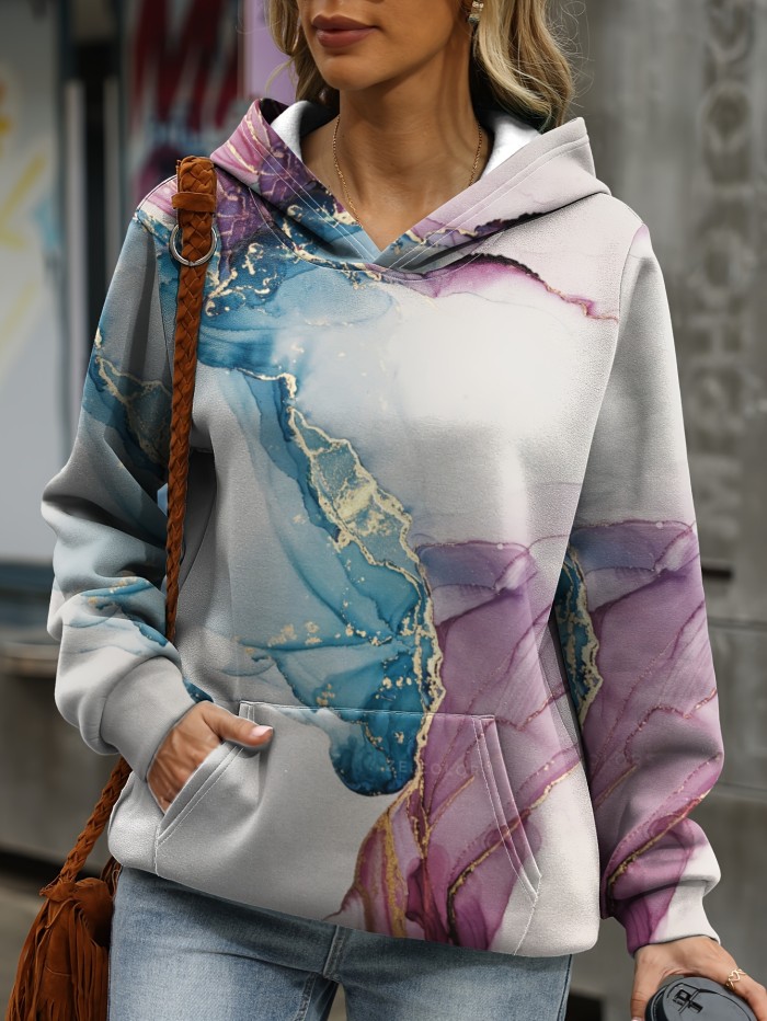 Tie Dye Kangaroo Pocket Hoodie, Casual Long Sleeve Hoodies Sweatshirt, Women's Clothing