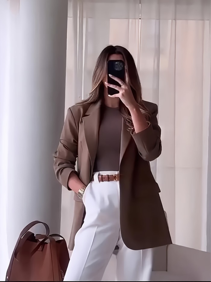 Chic Solid Color Blazer For Women - Elegant Long Sleeve, Open Front With Button Detail, Machine Washable - Perfect For Work & Casual Wear Blouses For Women Elegant Blouses For Women Dressy Casual