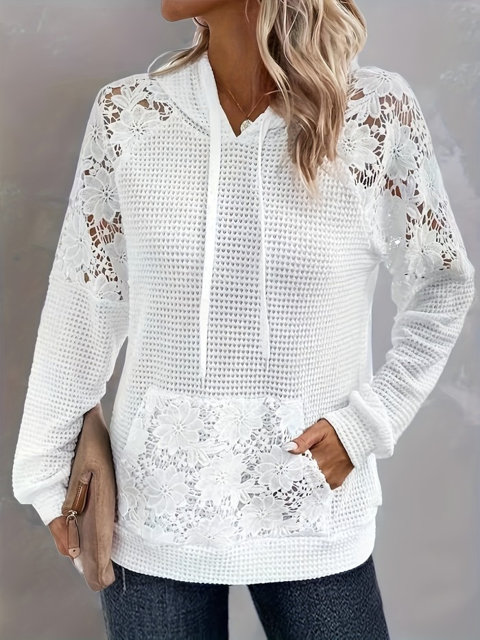 Vibrant Floral Pattern Hoodie - Mid-Elasticity Dacron and Spandex Blend, Contrast Lace Drawstring, Long Sleeve Pocket Knit Sweatshirt, Machine Washable, Semi-Sheer, Casual Wear for All Seasons