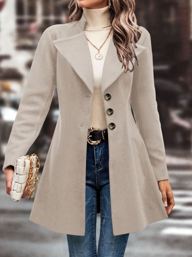 Solid Single Button Lapel Overcoat, Versatile Long Sleeve Winter Outwear, Women's Clothing