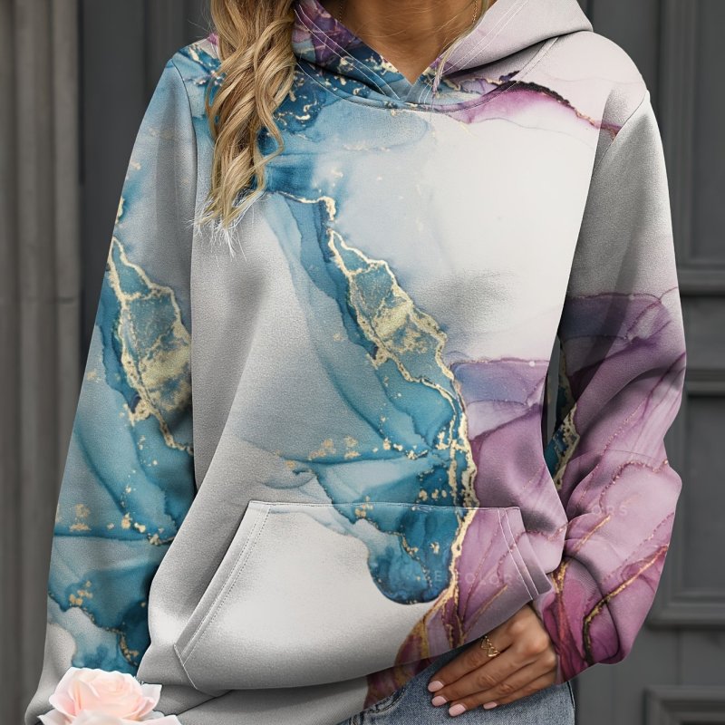 Tie Dye Kangaroo Pocket Hoodie, Casual Long Sleeve Hoodies Sweatshirt, Women's Clothing