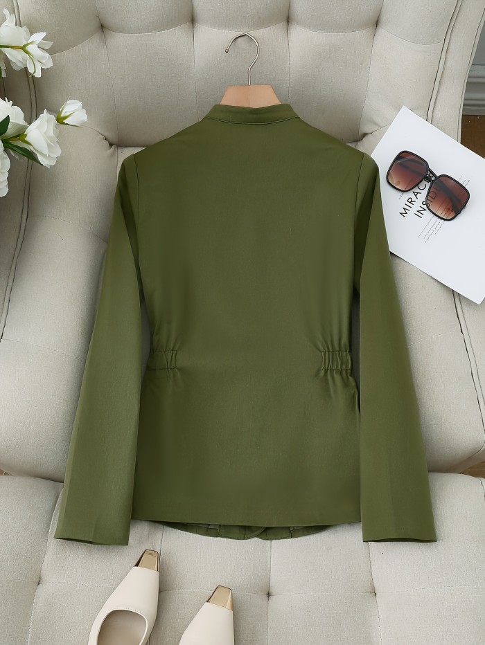 Button Front Plain Color Jacket, Casual Long Sleeve Jacket For Spring & Fall, Women's Clothing