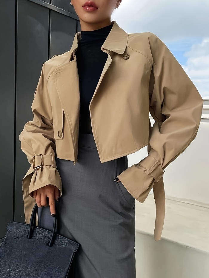 Luxury Trench Coat - Classic Double-Breasted Design, Warm and Cozy Long Sleeves, Sophisticated and Refined Style - Perfect for Chilly Autumn and Winter Days, Designed Exclusively for Women, Timeless and Versatile Solid Color Option