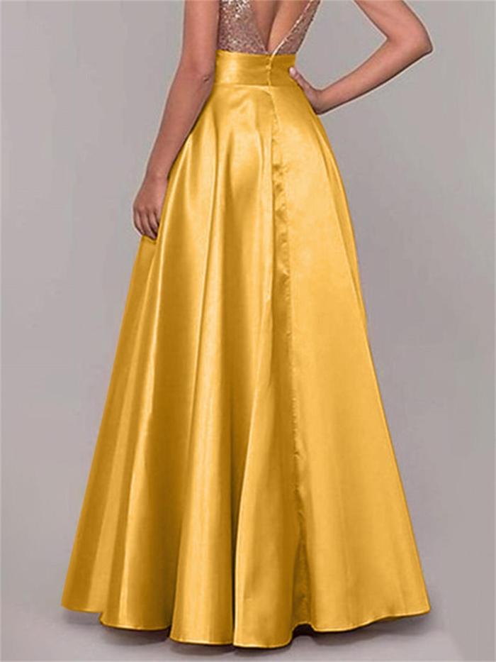 Elegant Plus Size Satin A-Line Skirt - High Waist, Pleated Maxi Dress For Prom & Evening Events, Machine Washable Dresses For Women Elegant Classy Dresses For Women Plus Size