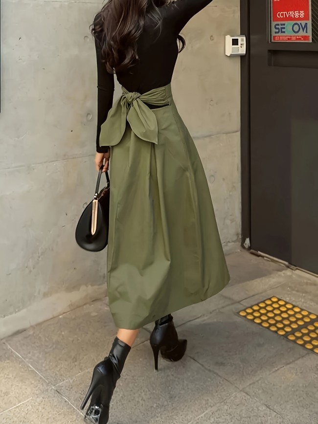 Chic High Tie Waist Pleated Midi Skirt - Flattering A-Line Design for Spring & Fall - Timeless Style, Premium Quality Womens Clothing