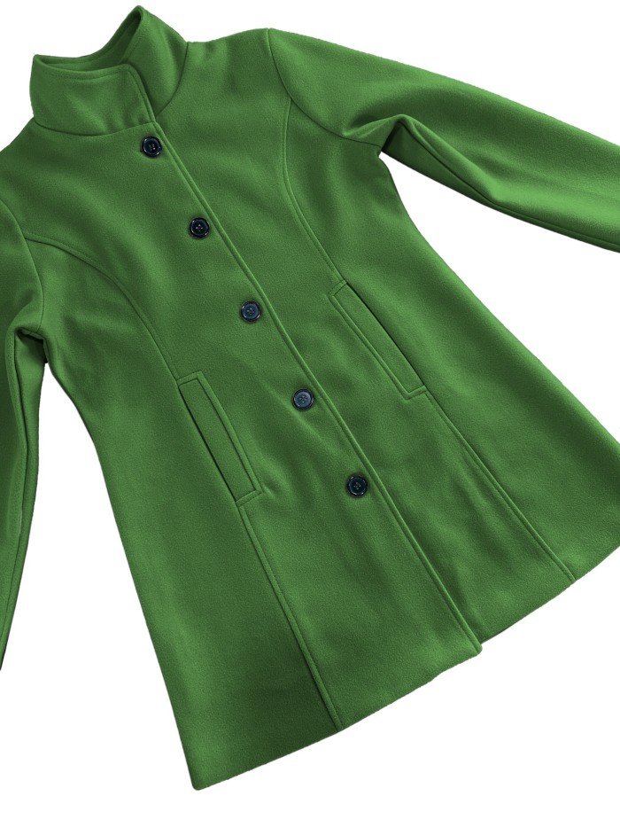 Solid Color Single Breasted Overcoat, Casual Long Sleeve Outerwear For Fall & Winter, Women's Clothing