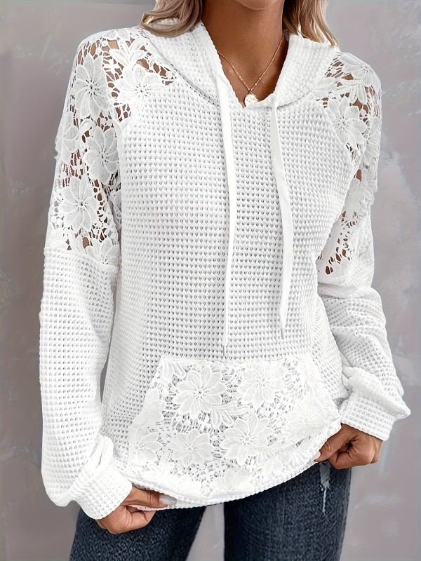 Vibrant Floral Pattern Hoodie - Mid-Elasticity Dacron and Spandex Blend, Contrast Lace Drawstring, Long Sleeve Pocket Knit Sweatshirt, Machine Washable, Semi-Sheer, Casual Wear for All Seasons