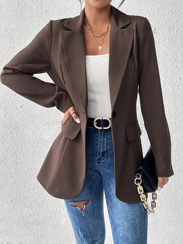 Chic Solid Color Blazer For Women - Elegant Long Sleeve, Open Front With Button Detail, Machine Washable - Perfect For Work & Casual Wear Blouses For Women Elegant Blouses For Women Dressy Casual