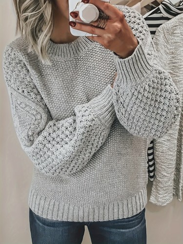 Solid Crew Neck Pullover Sweater, Casual Long Sleeve Sweater For Fall & Winter, Women's Clothing