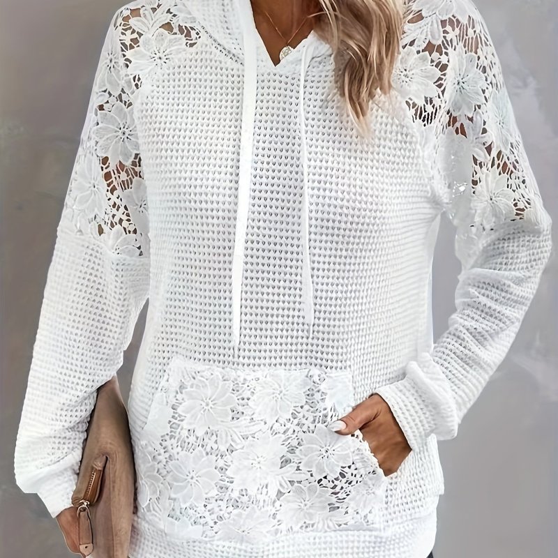 Vibrant Floral Pattern Hoodie - Mid-Elasticity Dacron and Spandex Blend, Contrast Lace Drawstring, Long Sleeve Pocket Knit Sweatshirt, Machine Washable, Semi-Sheer, Casual Wear for All Seasons
