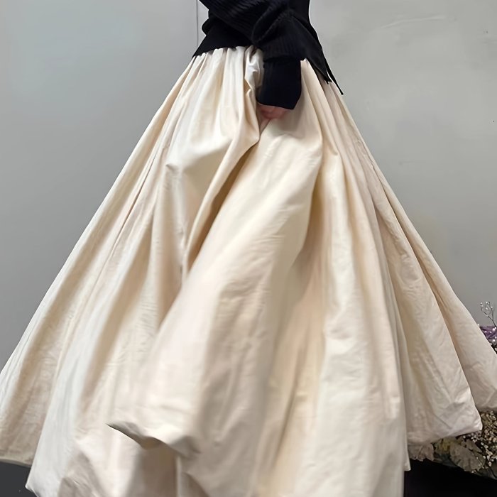 Elegant High-Waist Slimming Midi Skirt For Women - Loose Fit, Solid Color, Machine Washable