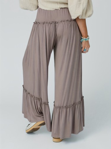 Flirty Ruffle Tiered Wide Leg Pants - Adjustable Drawstring Casual Style - Ultra-Comfort for All Seasons - Effortlessly Chic Womens Clothing