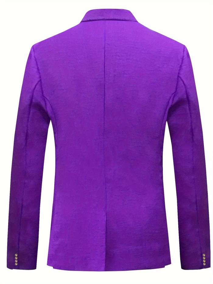 Plus Size Men's Casual Lapel Collar Blazer - Lightweight Business Style, Button Details, Solid Color Regular Fit Jacket For Men