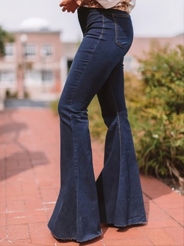 Long Length High Waist Stretchy Vintage Flare Leg Jeans - Slim Fit, Retro Style Bell Bottom, Soft Denim, Machine Washable, Customized Regular Fit for Women