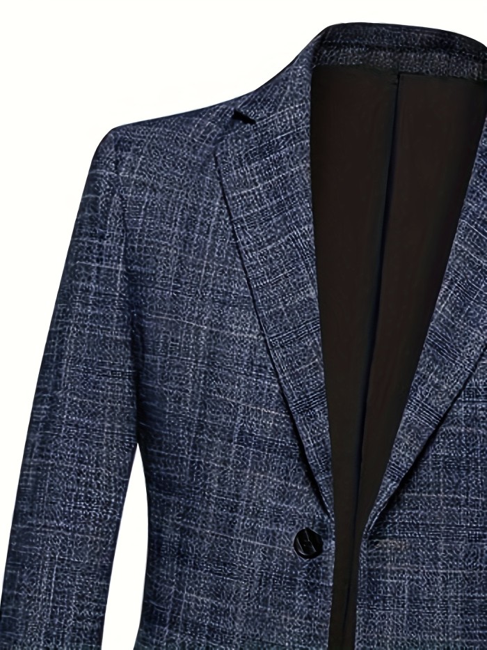 Men's Semi-formal Thin Plaid Blazer, Chic Two Button Lapel Suit Jacket For Spring Fall