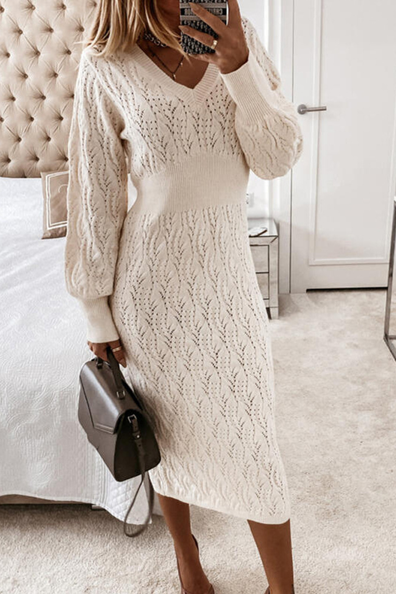 Casual Daily Solid Color Patchwork V Neck Wrapped Skirt Dresses