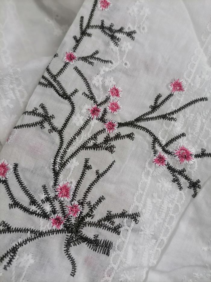 Vibrant Plum Blossom Embroidered Elegant V Neck Blouse - Semi-Sheer, Woven, Polyester, Hand Wash Only, Random Floral Print, Perfect for Spring, Summer, Fall - Womens Clothing