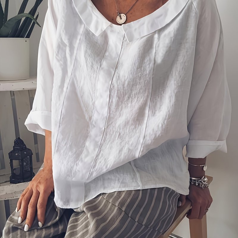 Plus Size Simple Solid Top, Casual Crew Neck Long Sleeve Top, Women's Plus Size Clothing