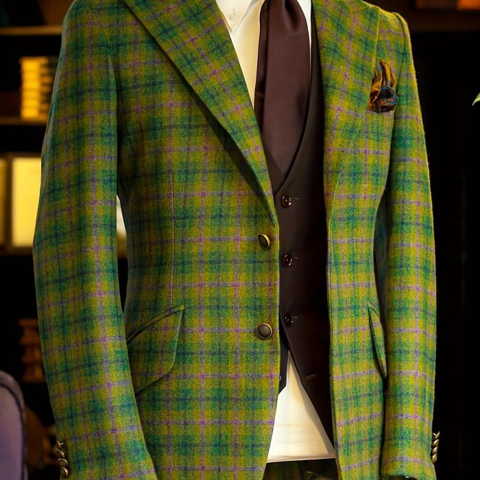 Classic Two Button Long Sleeve Lapel Suit Jacket - Polyester Non-Stretch Fabric, Regular Fit, Machine Washable, Solid Color, Work Style for Spring\u002FFall, Wedding Banquet, Business Occasion - Old Money Inspired, Elegant, and Timeless