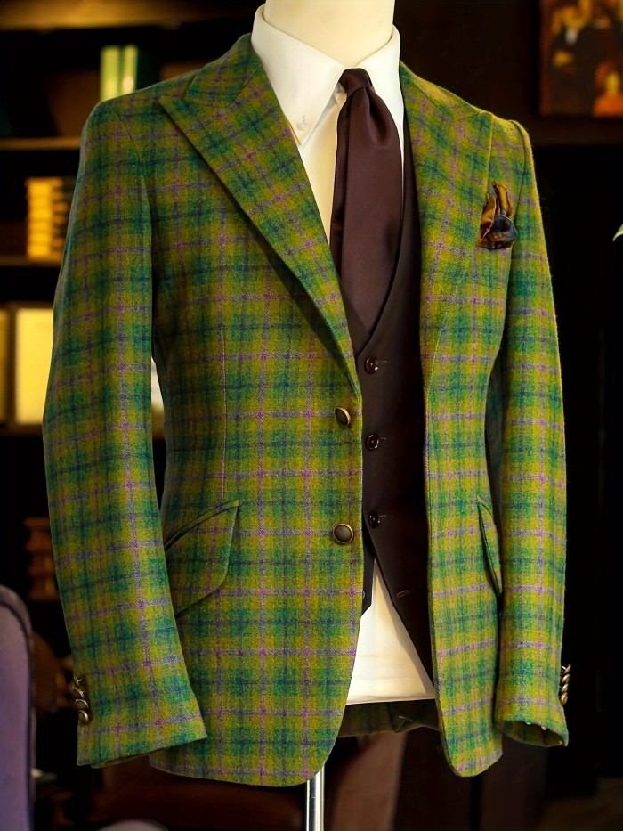 Classic Two Button Long Sleeve Lapel Suit Jacket - Polyester Non-Stretch Fabric, Regular Fit, Machine Washable, Solid Color, Work Style for Spring\u002FFall, Wedding Banquet, Business Occasion - Old Money Inspired, Elegant, and Timeless